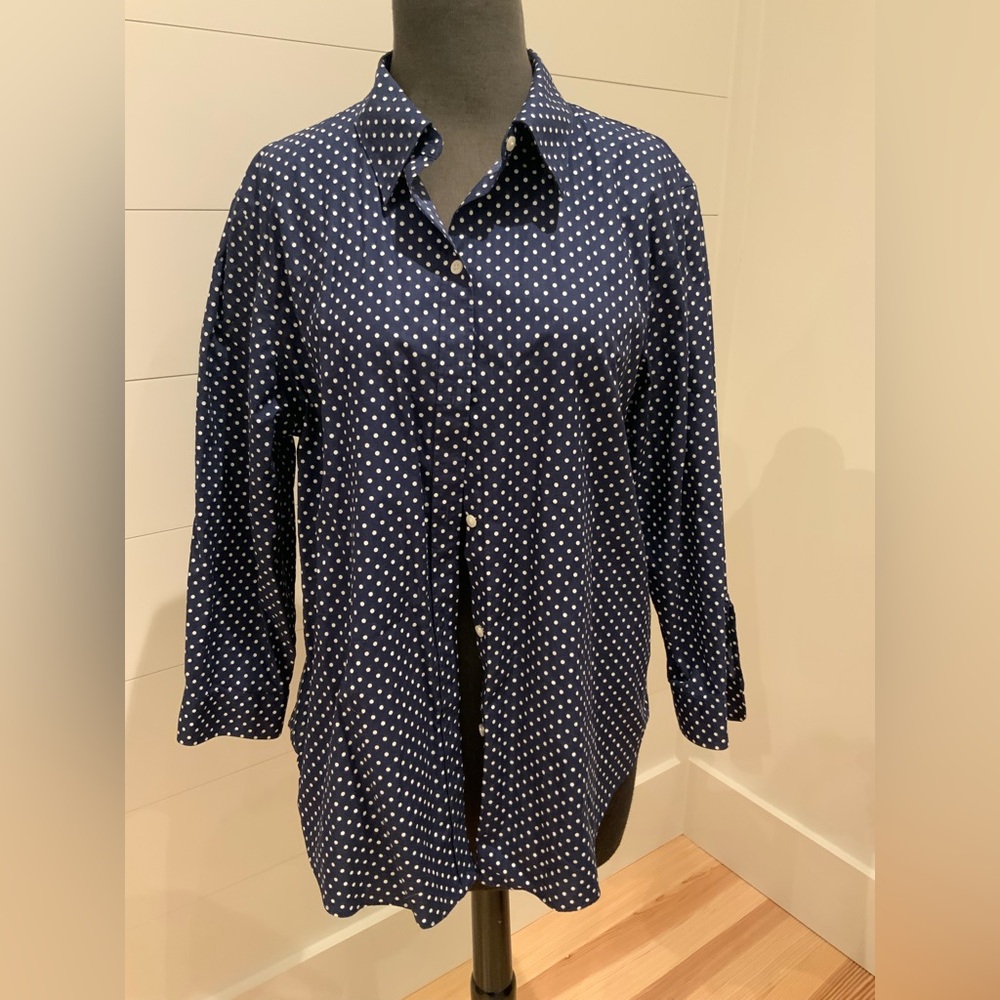 Ralph Lauren Dark Blue Blouse with White Dots Size XL
